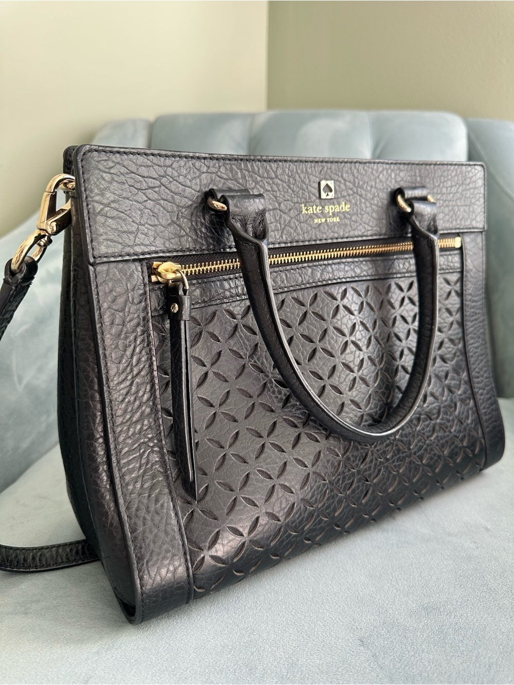 kate spade Black Embossed Leather Top-Handle tote - Picture 13 of 16